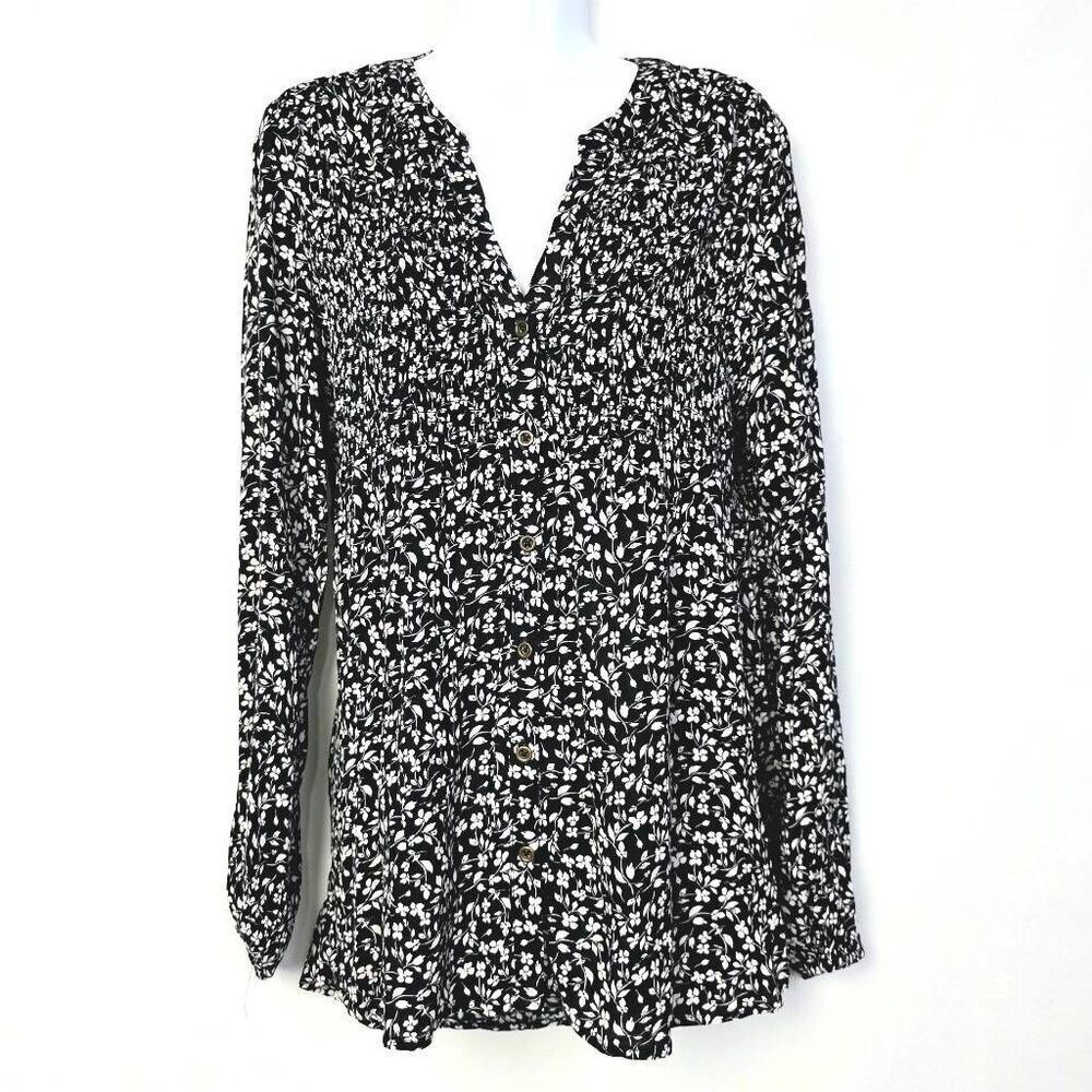Knox Rose Black White Floral Button Blouse Women’s M